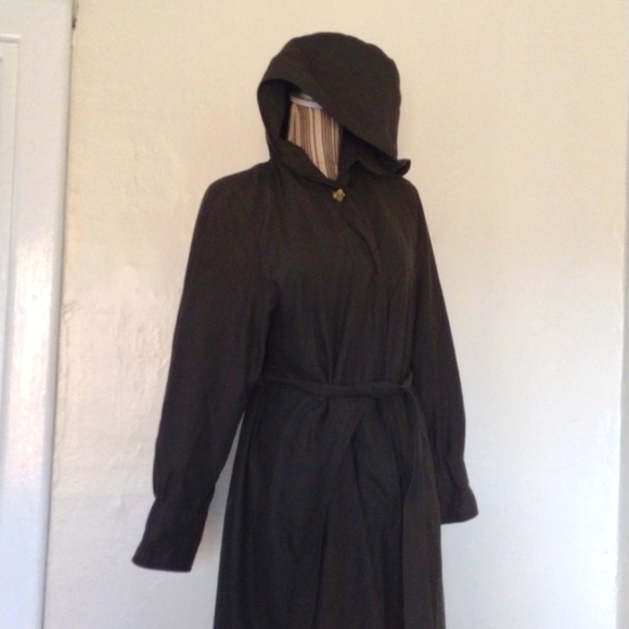 Fleet Street Vintage Olive Khaki Wool Blend Hooded Belted Trench Coat Size 4p - Picture 5 of 16